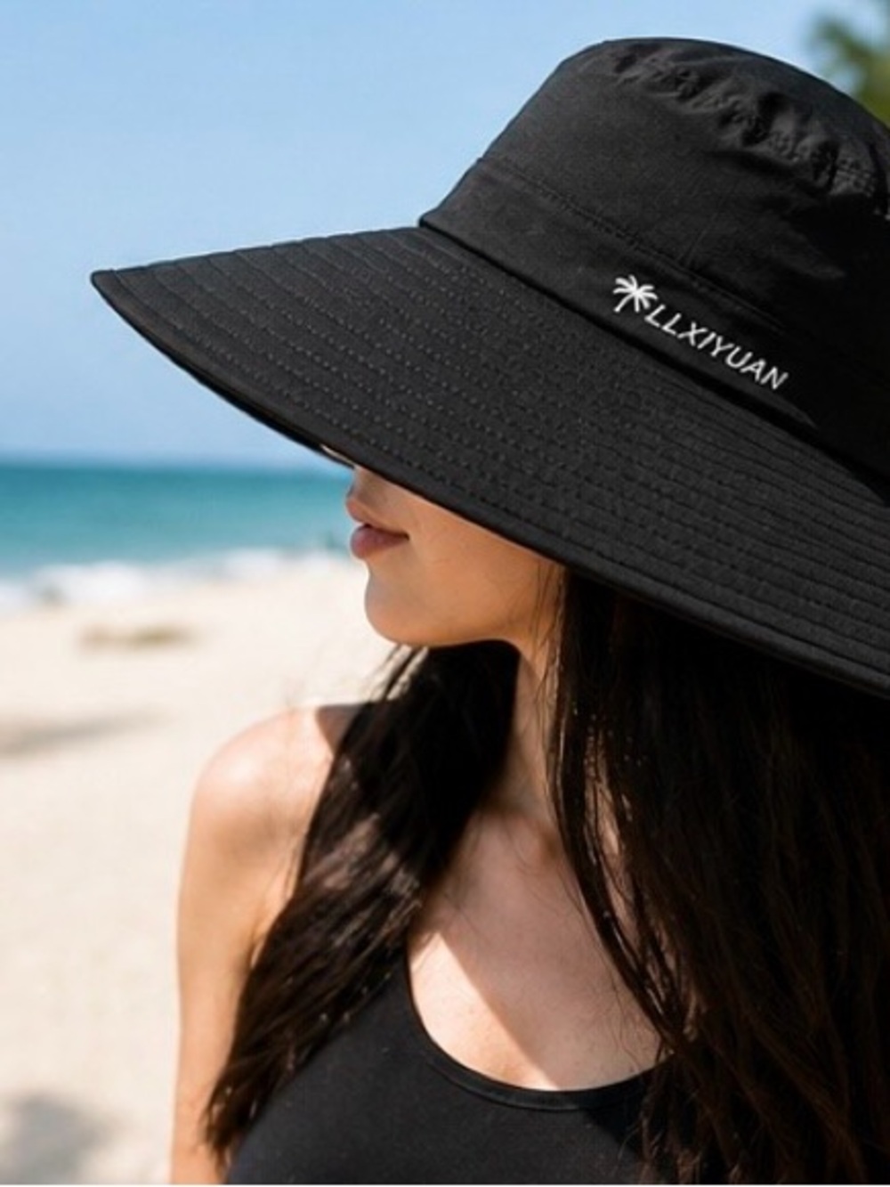 LLXIYUAN Black Wide Brim Hat Womens Adjustable Sun Cap NWOT Style